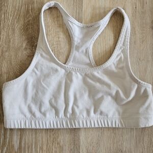 Mightly organic cotton sports bra white size 10.  Pet/smoke/fragrance free home